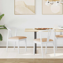 vidaXL Dining Chair 2 pcs White and Brown Solid Rubber Wood
