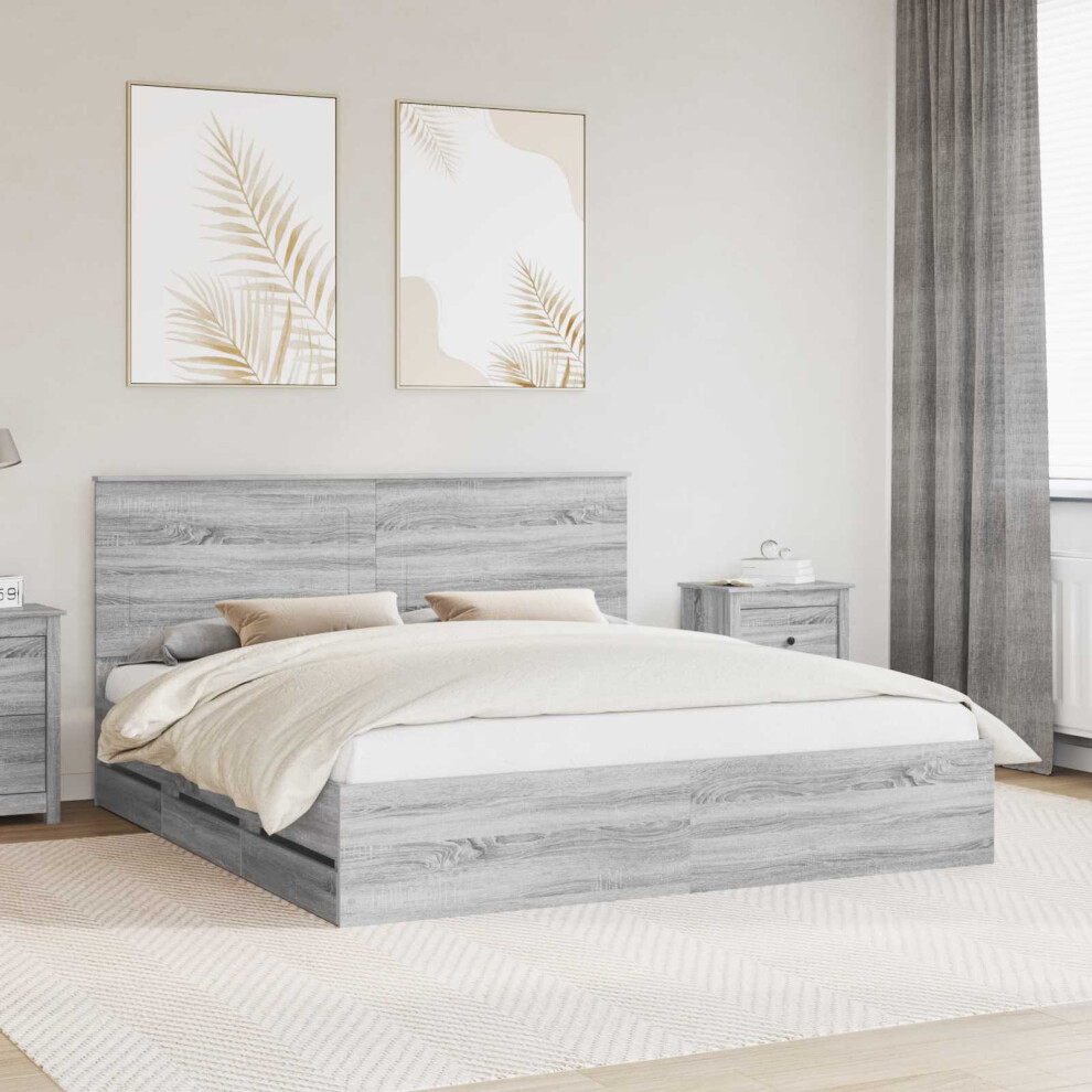 Vidaxl Bed Frame With Drawer Grey Sonoma 200 X 200 Cm Engineer Wood