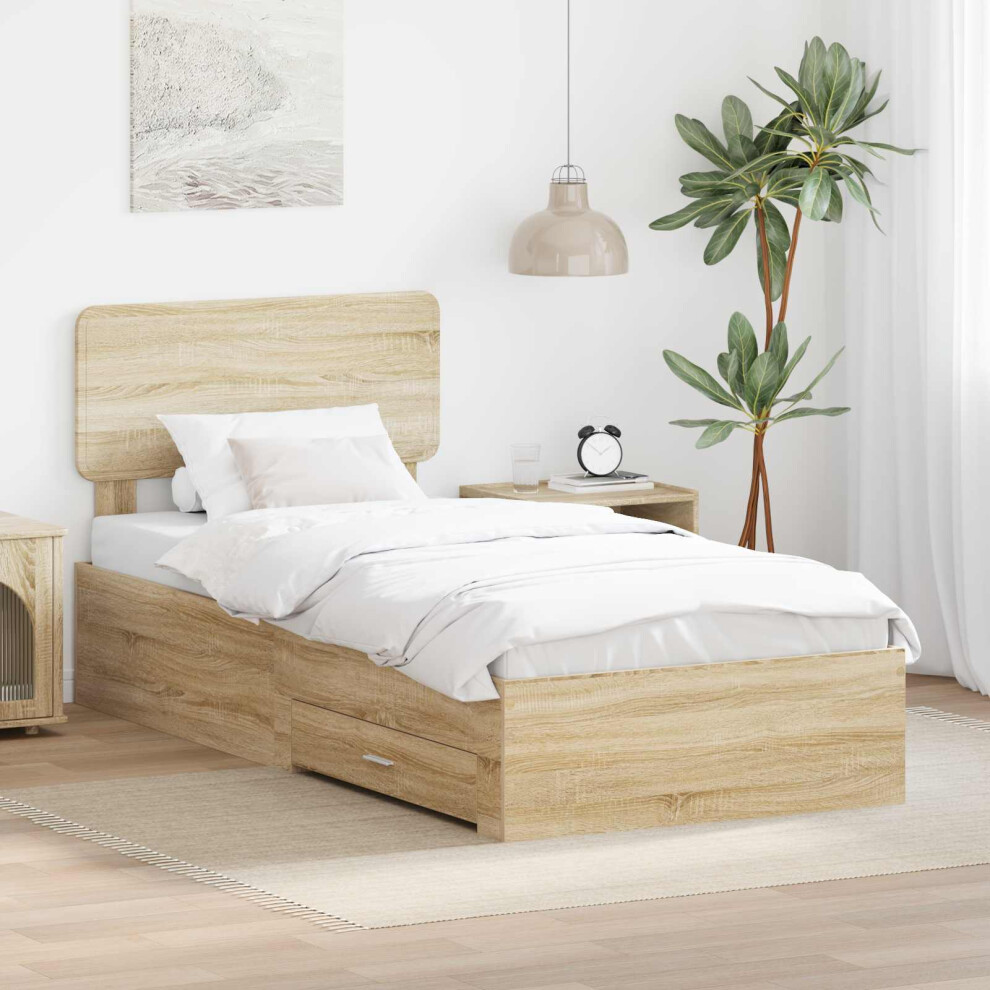 Vidaxl Bed Frame With Headboard Sonoma Oak 75 X 190 Cm Engineered Wood