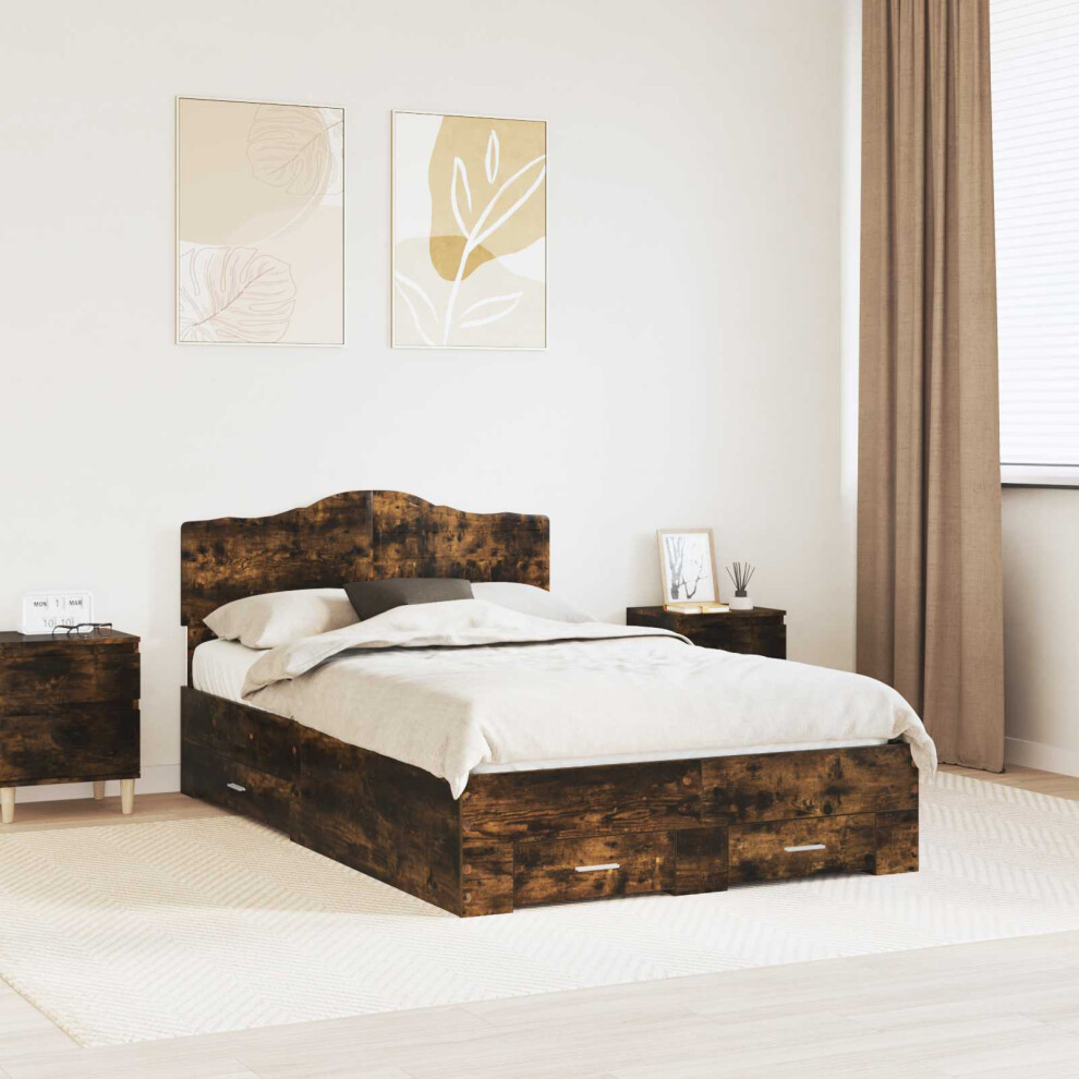 Vidaxl Bed Frame With Drawer Smoked Oak 135 X 190 Cm Engineered Wood