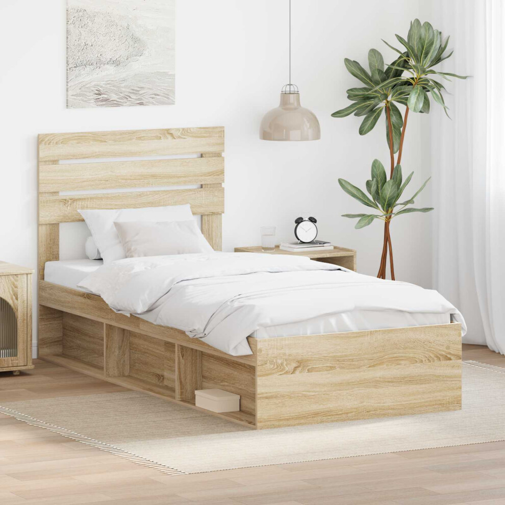 Vidaxl Bed Frame With Headboard Sonoma 90 X 190 Cm Solid Pine Wood