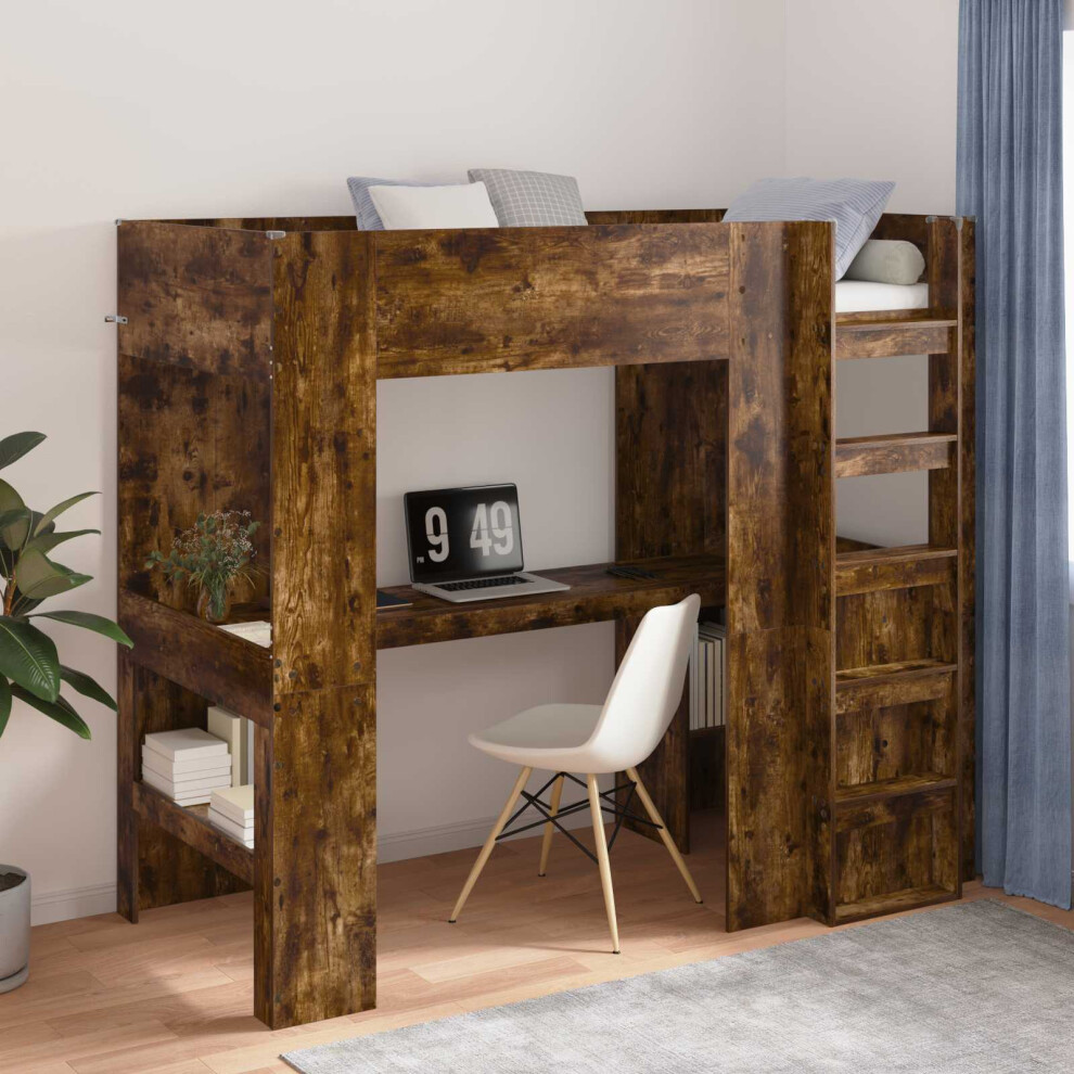 Vidaxl Loft Bed Frame With Desk With Storage Smoked Oak 100 X 200 Cm