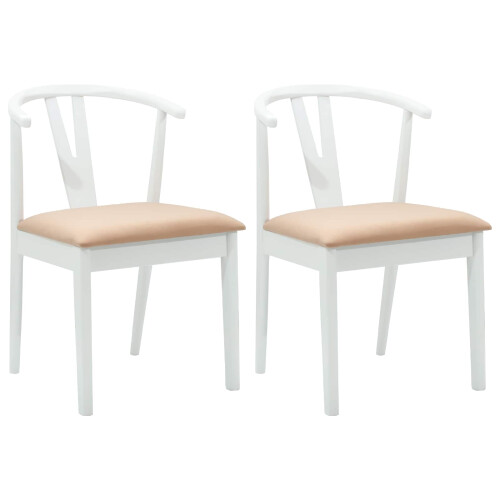 VidaXL vidaXL Dining Chair 2 pcs White and Brown Solid Rubber Wood 1