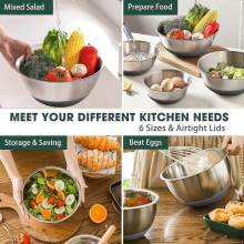(blue-5-piece set) Mixing Bowl Set 6-Piece Stainless Steel with Lids, Non-Slip Bottom 7,3.5,2.5,2,1.5