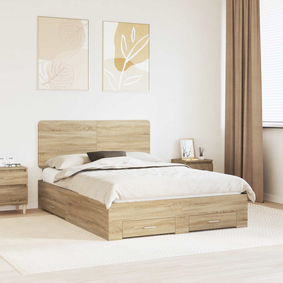 Vidaxl Bed Frame With Drawer Sonoma Oak 150 X 200 Cm Engineered Wood