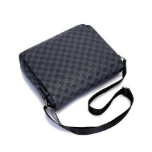 Men's Casual Plaid Shoulder Bag, Leather Sports Messenger Bag