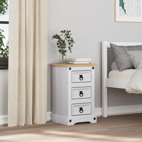 VidaXL vidaXL Bedside Table Corona White 35 x 32.5 x 58 cm Solid Pine Wood 2