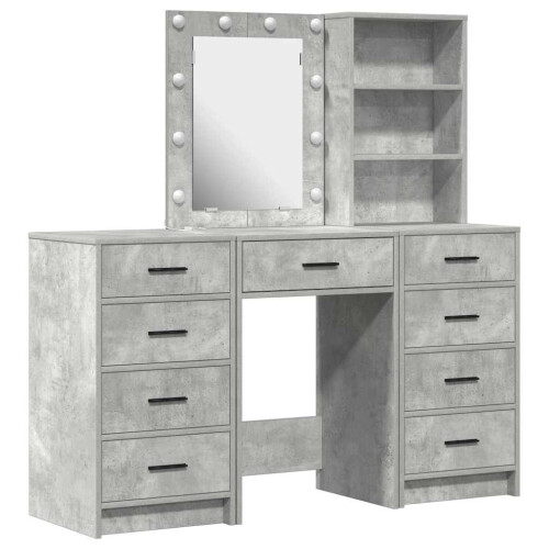 VidaXL vidaXL Dressing Table with Mirror Lights 3 pcs Grey Engineered wood 1