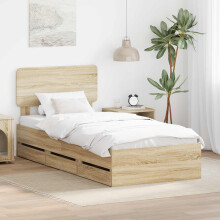 vidaXL Bed Frame with Drawer Sonoma Oak 75 x 190 cm Engineered Wood