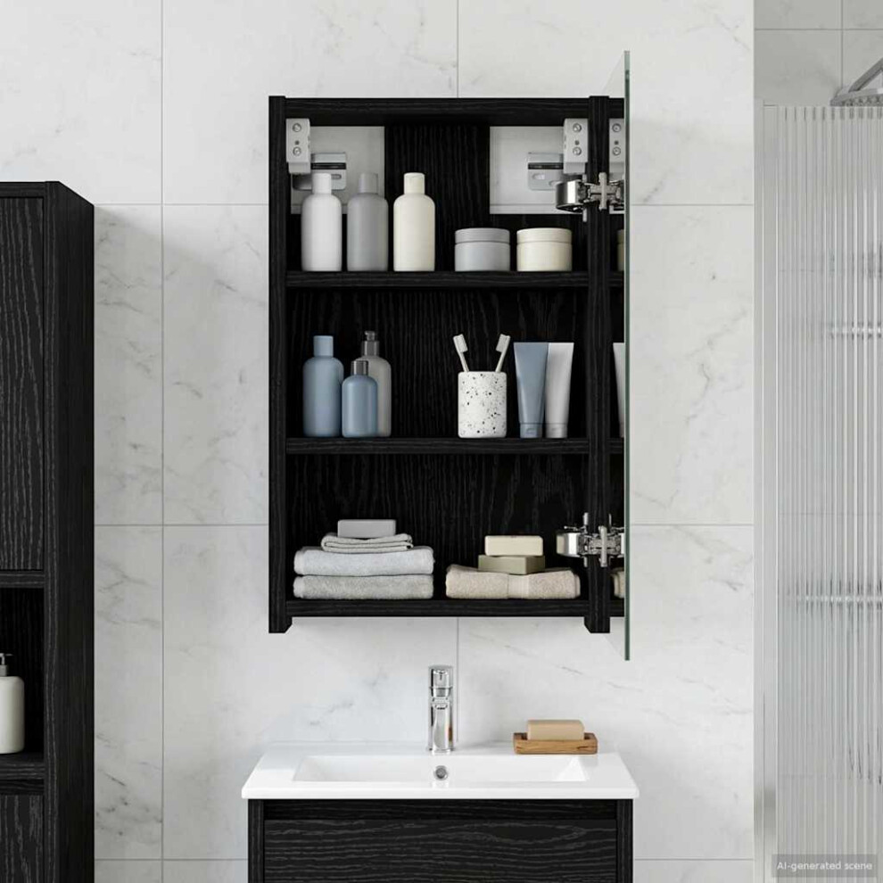 Vidaxl Bathroom Mirror Cabinet With Shelf Oak 30 X 10.5 X 50 Cm Black
