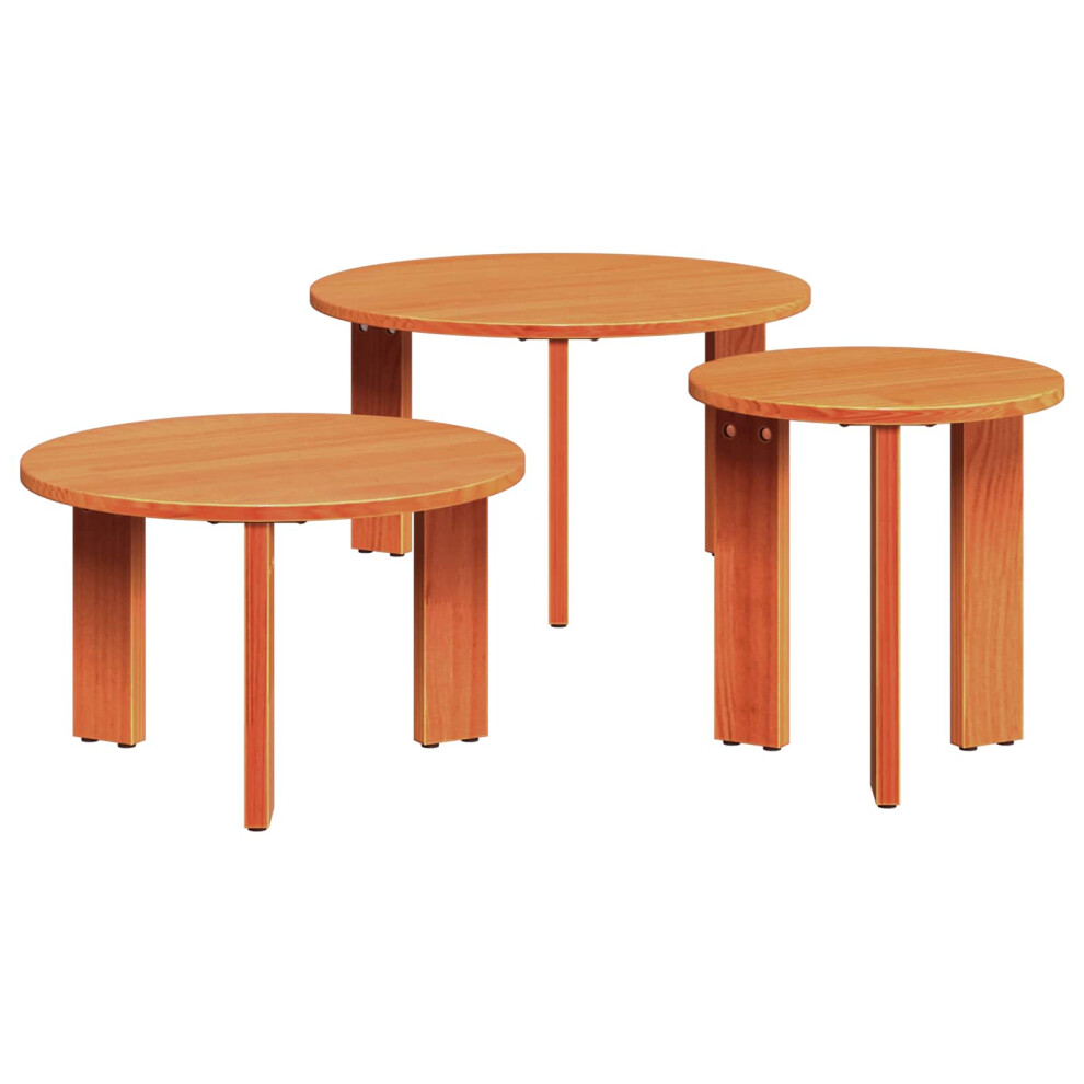 Vidaxl Coffee Table 3 Pcs Wax Solid Pine Wood Brown