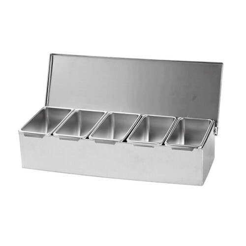 (5 Grids) Stainless Steel Condiment Server Organizer Condiment Bar Storage Containers for
