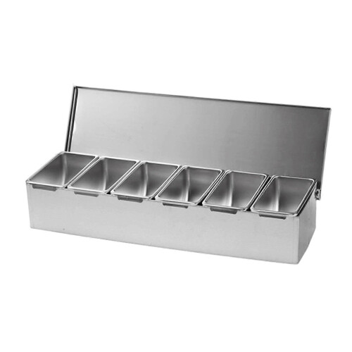 (6 Grids) Stainless Steel Condiment Server Organizer Condiment Bar Storage Containers for