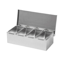 (4 Grids) Stainless Steel Condiment Server Organizer Condiment Bar Storage Containers for