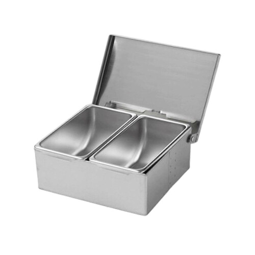 (2 Grids) Stainless Steel Condiment Server Organizer Condiment Bar Storage Containers for