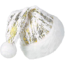 (Golden) Santa Hat for Adults, Deluxe White Velour Santa Hat with Soft Liner, Santa Santa Hat with Red Coloured Silk for Men WomenZZ43