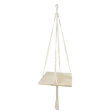 (D1) Macrame Plant Hanger with Square Wooden Plate Tray Woven Cotton Rope Hanging Planter Shelf Flower Pot Holder Stand Rack Bohemian Home Decoration