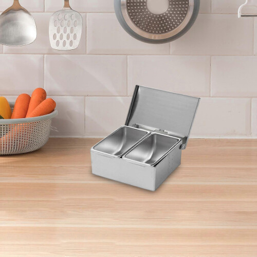 (2 Grids) Stainless Steel Condiment Server Organizer Condiment Bar Storage Containers for 1