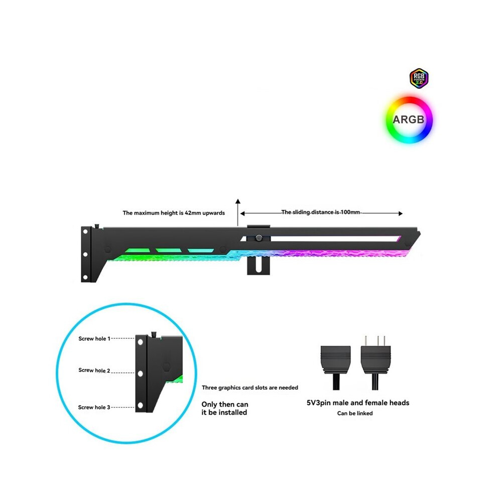 Argb 5V 3Pin Card Bracket Adjustable Argb Aura Sync Computer Card Gpu Bracket Stable Support Black 4714053050986