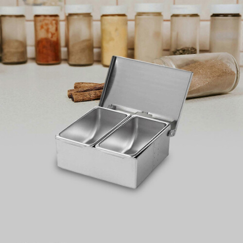 (2 Grids) Stainless Steel Condiment Server Organizer Condiment Bar Storage Containers for 2