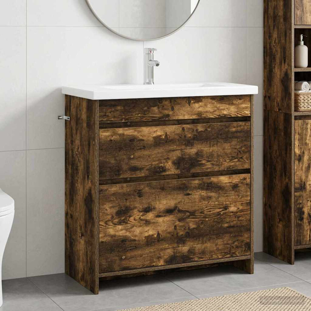 Vidaxl Bathroom Furniture Set Smoked Oak 81 X 40 X 84.5 Cm