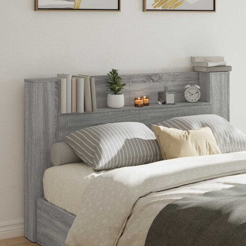 VidaXL vidaXL Storage Headboard with LED Grey Sonoma Engineered Wood