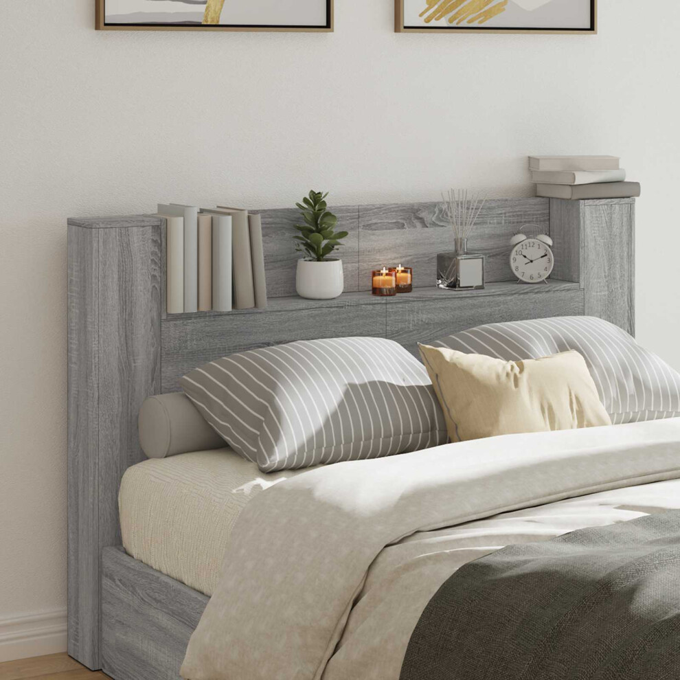 Vidaxl Storage Headboard With Led Grey Sonoma Engineered Wood