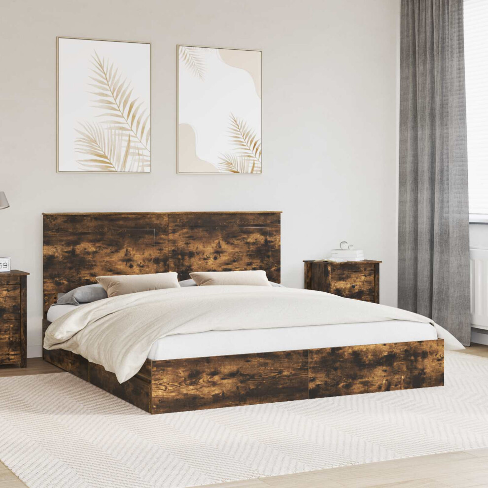 Vidaxl Storage Bed With Drawer Smoked Oak 180 X 200 Cm Engineered Wood