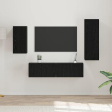 vidaXL TV Cabinet Set Wall-mounted 4 pcs Black Oak Engineered Wood
