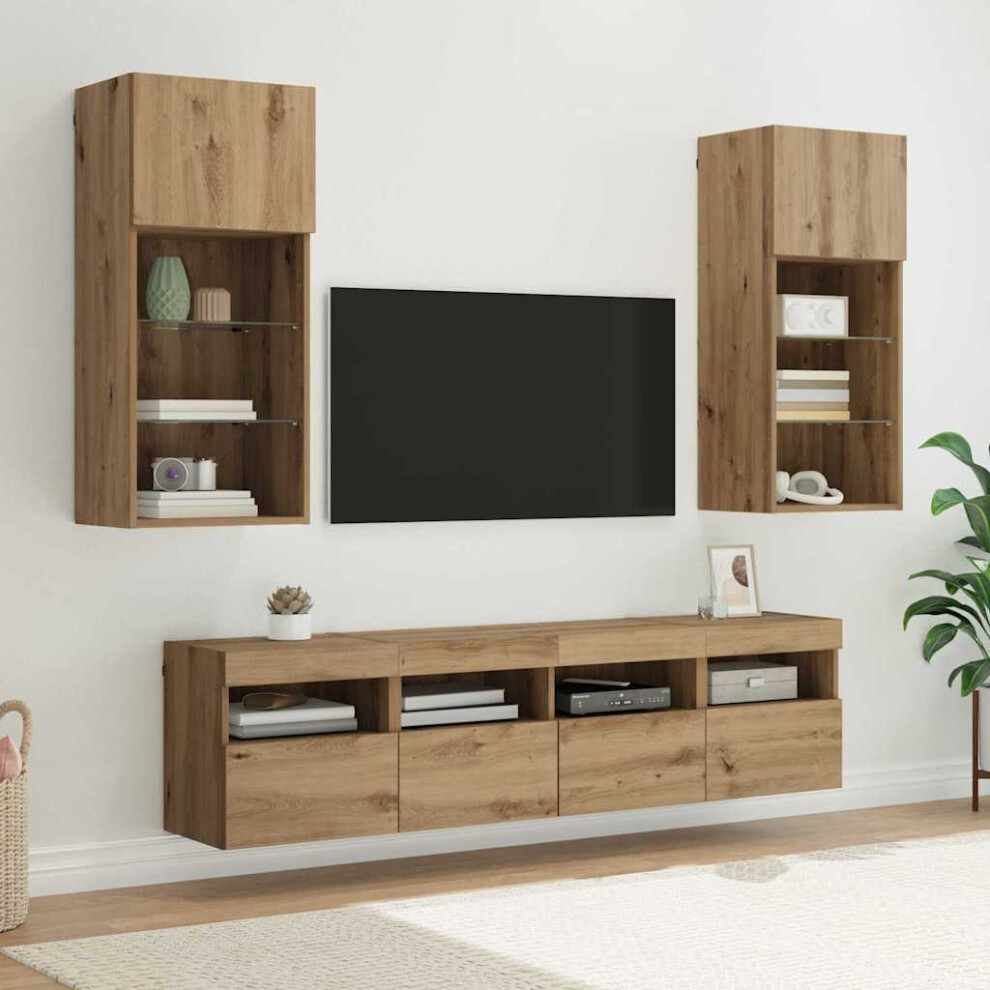Vidaxl Tv Wall Units With Led Artisan Oak Engineered Wood