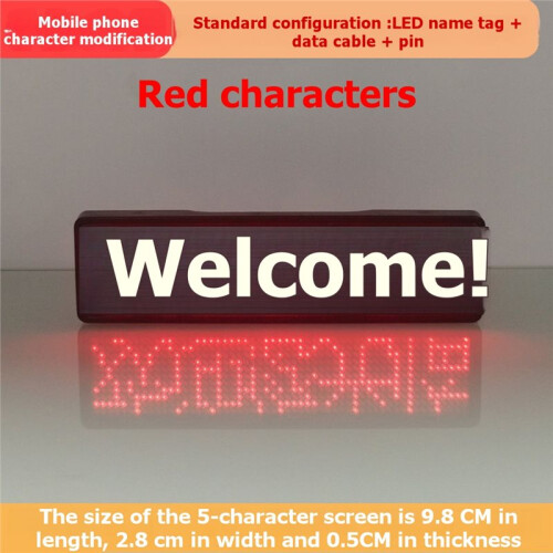 LED  Display Breastpiece DIY Scrolling Message LED Name Tag Badge Rechargeable  Five Characters Red 2