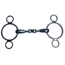 (6in, Silver) Korsteel Stainless Steel French Link 2 Ring Dutch Gag Horse Bit