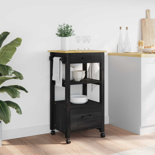 VidaXL vidaXL Kitchen Trolley MONZA Black 48 x 40 x 88.5 cm Solid Pine Wood
