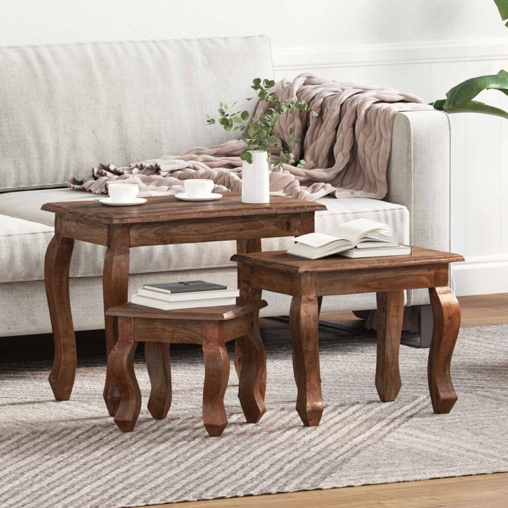 Vidaxl Nesting Table 3 Pcs Solid Mahogany Wood Brown