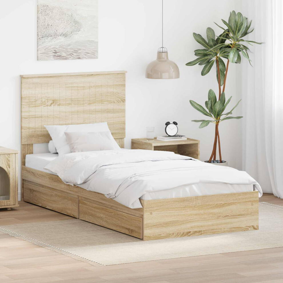 Vidaxl Storage Bed With Drawer Sonoma Oak 90 X 200 Cm Engineered Wood