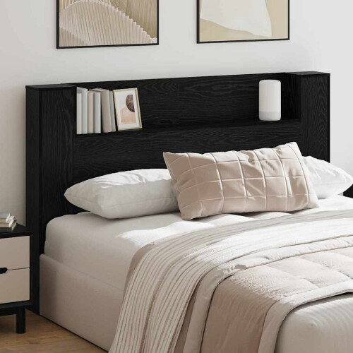 VidaXL vidaXL Storage Headboard with LED Black Oak Engineered Wood