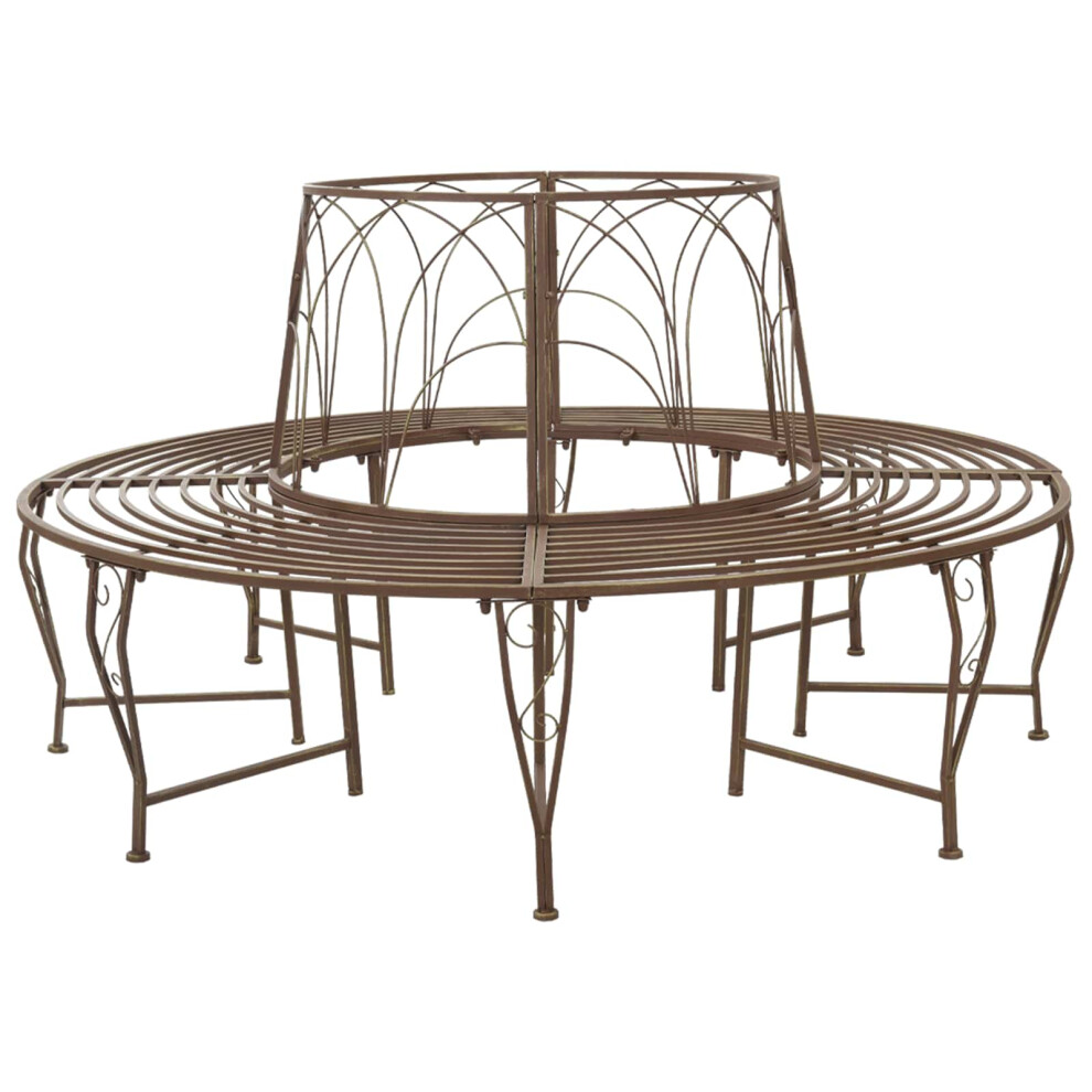 Vidaxl Tree Bench 8-Seater Ø 160 X 89 Cm Steel Antique Brown Round