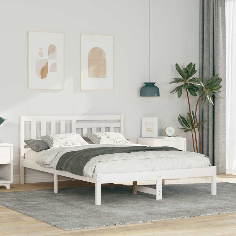 Vidaxl Bed Frame With Headboard White 120 X 190 Cm Solid Pine Wood
