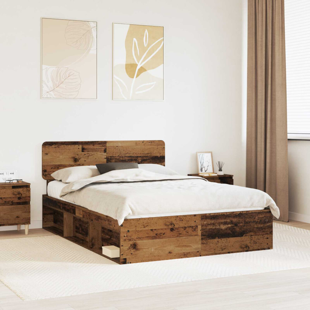 Vidaxl Bed Frame With Headboard Old Wood 140 X 190 Cm Solid Pine Wood