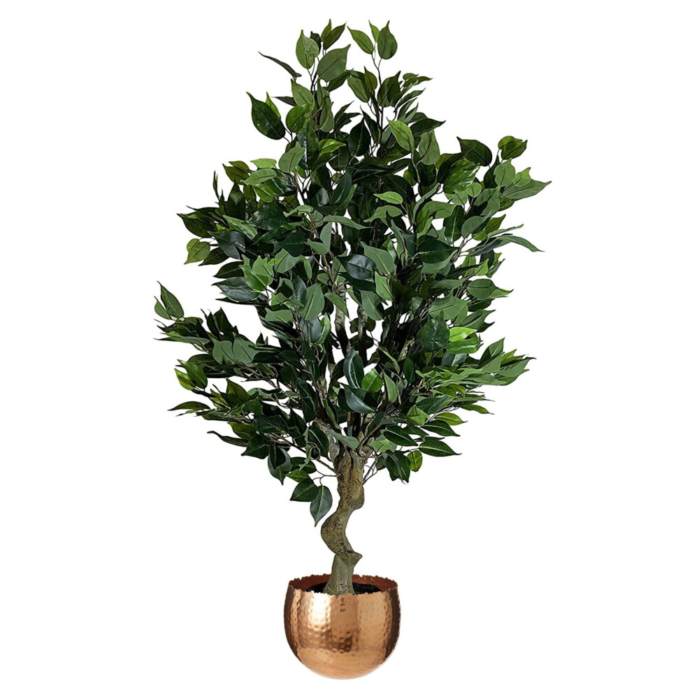 Leaf Unisex Green Realistic Artificial Ficus Tree / Plant Bush Ficus Copper Curve Planter In 100Cm - Image 6