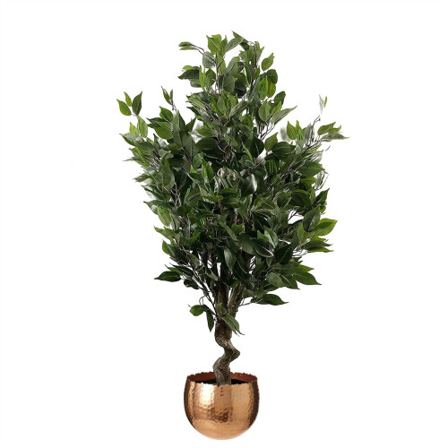 Leaf 110cm Artificial Evergreen Ficus Tree Copper Curve Planter
