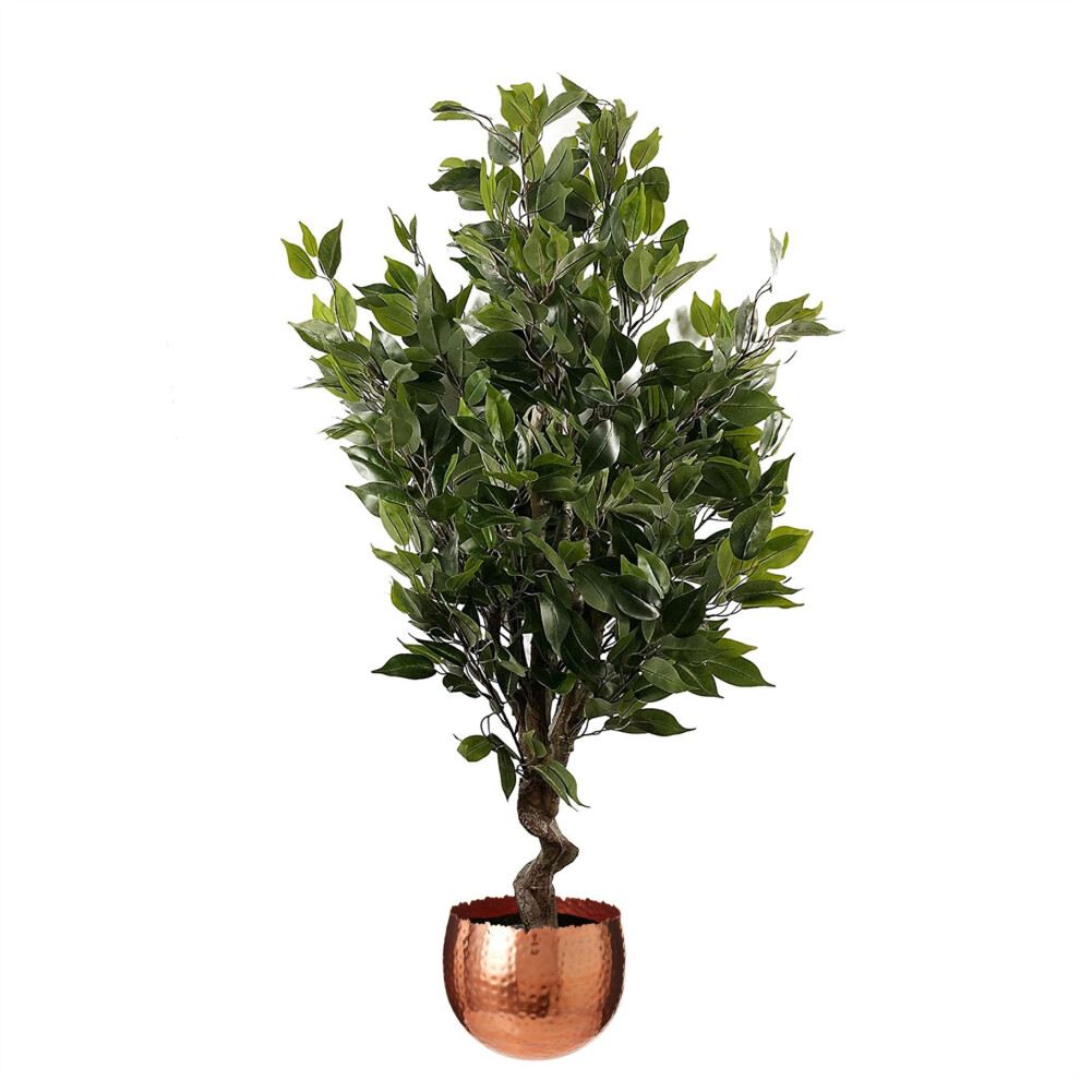 Leaf 110Cm Realistic Artificial Ficus Tree / Plant Copper Curve Planter