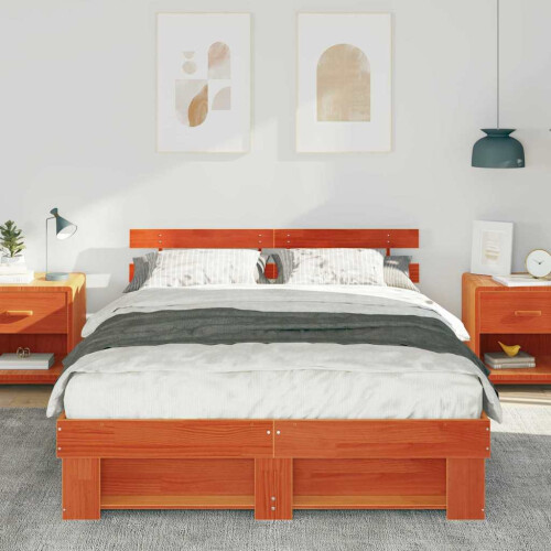 VidaXL vidaXL Bed Frame with Headboard Wax Brown 150 x 200 cm Solid Pine Wood 1