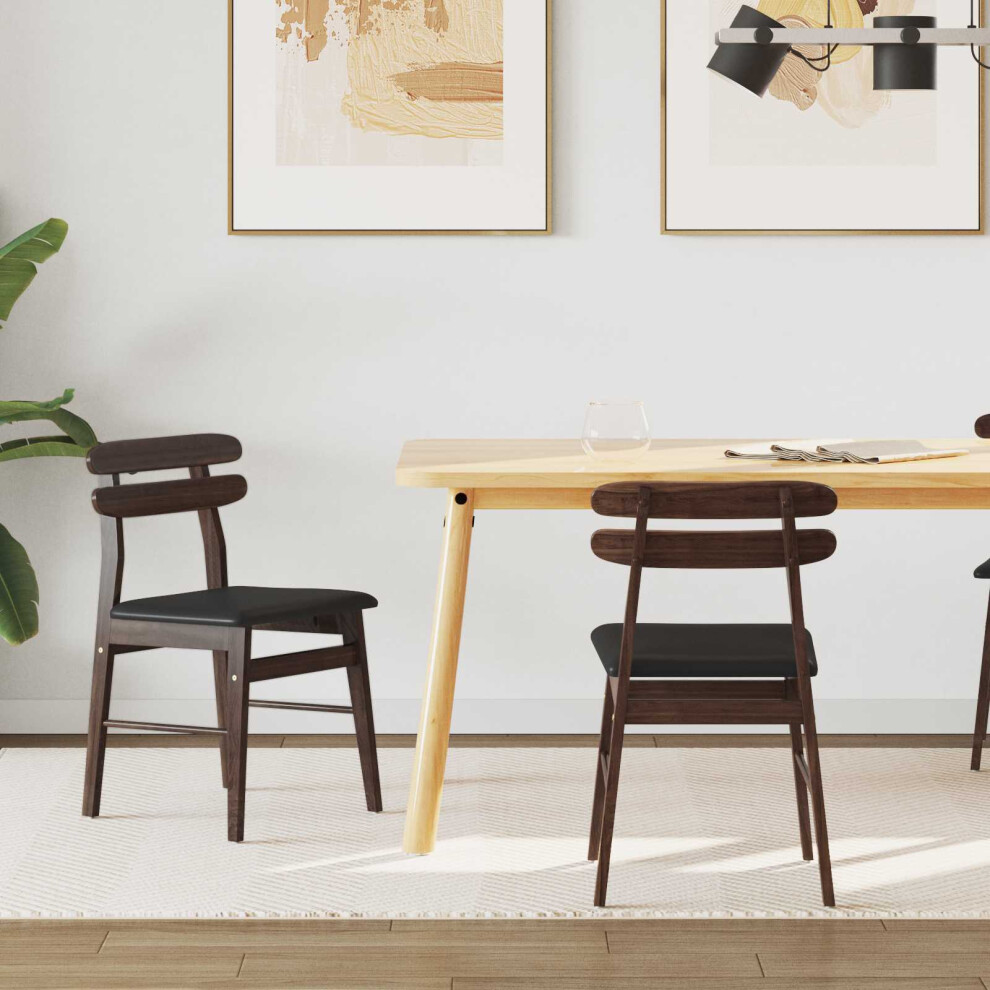 vidaXL Rubberwood Dining Chairs - Light Brown/Black - Set of 2 - Vintage Style - Image 2