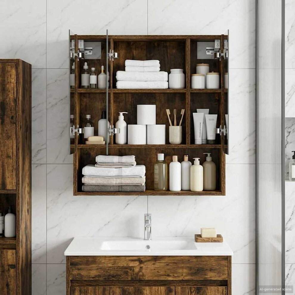 Vidaxl Bathroom Mirror Cabinet With Shelf Smoked Oak 60 X 14.5 X 70 Cm