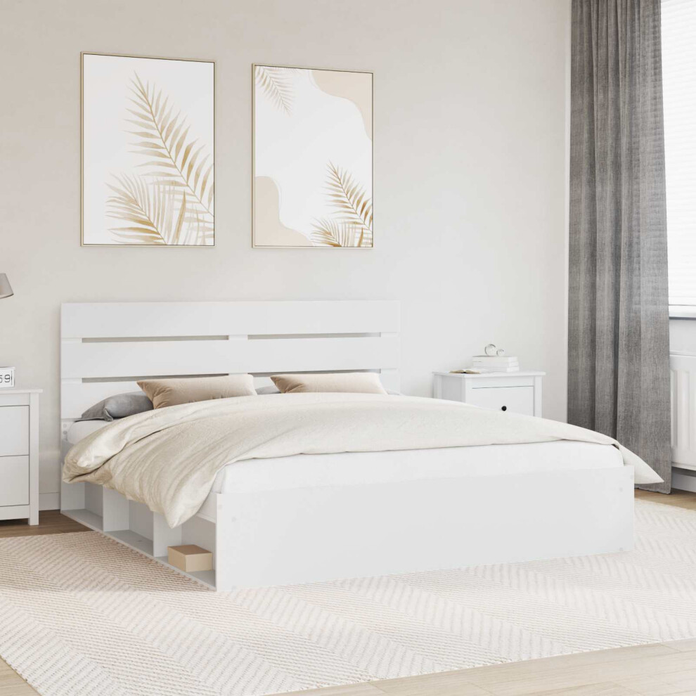 Vidaxl Bed Frame With Headboard White 180 X 200 Cm Solid Pine Wood