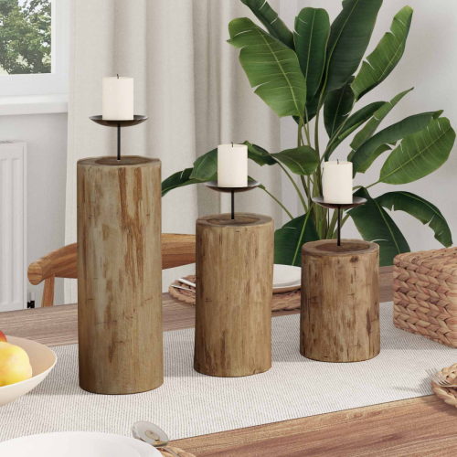 VidaXL vidaXL Candle Holder 3 pcs Natural Solid Teak wood
