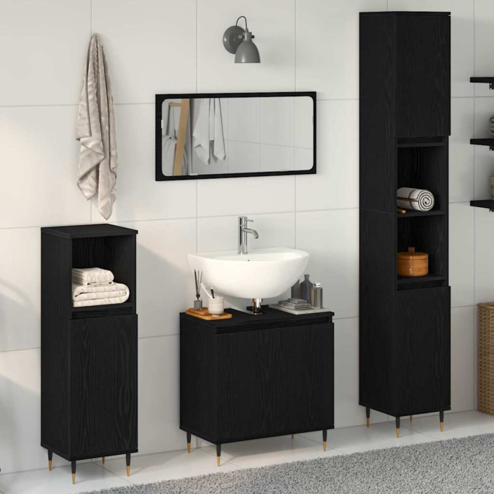 Vidaxl Bathroom Furniture Set 3 Pcs Black Oak 30 X 30 X 190 Cm