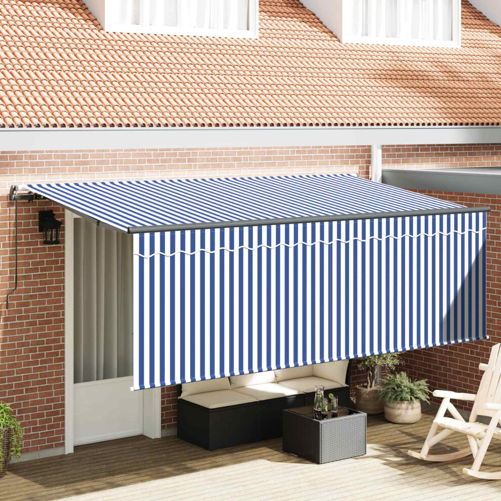 Vidaxl Retractable Awning Retractable Striped Blue 350 X 200 Cm Fabric