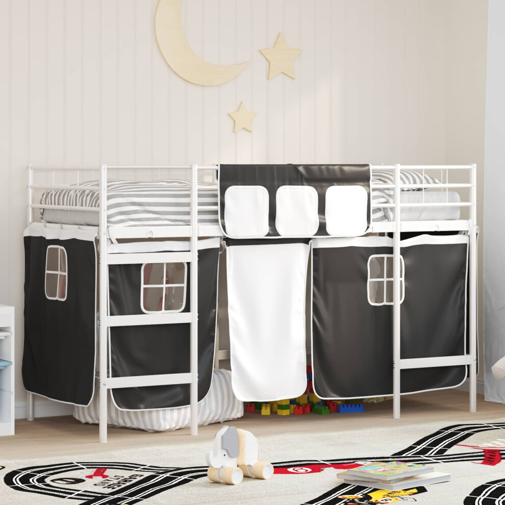 Vidaxl Kids'loft Bed Frame With Curtains White And Black 100 X 190 Cm